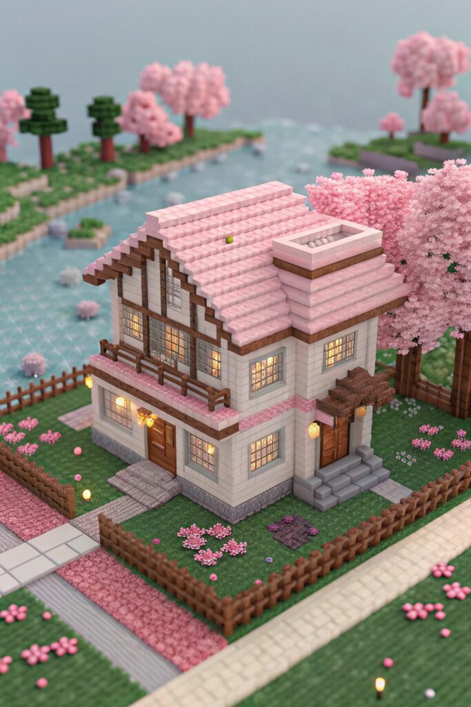 Cherry Blossom House Minecraft:  Color Scheme and Palette