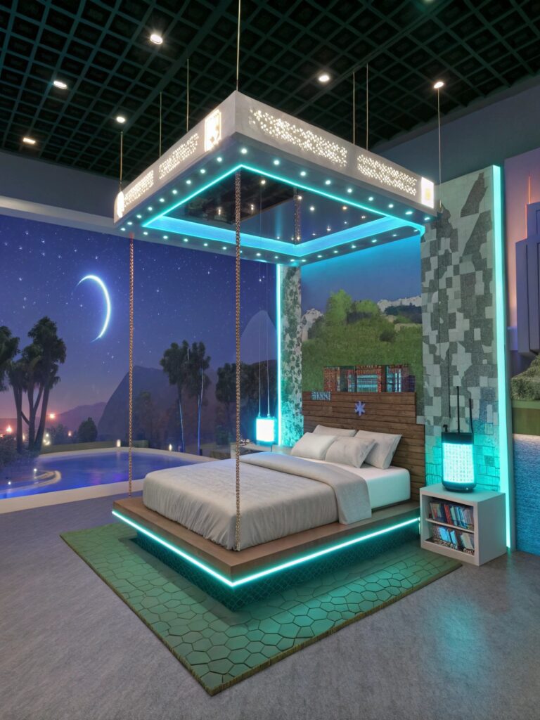 Minecraft Bedroom Ideas: Futuristic Floating Bedroom